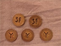 Lot of 5 New York Subway and Railroad tokens