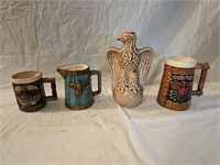 Federal Eagle Lamp Font, Pitchers and Mug