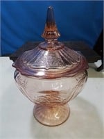 Pink depression glass littered candy dish 9