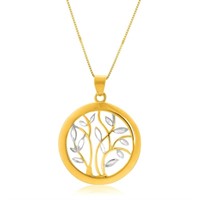 14k Two-tone Gold Tree Inside Circle Necklace