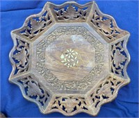 Vintage Inlaid Hand Carved Serving Bowl-India