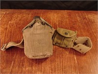 WWII army belt with dated canteen w/ 45 ammo pouch