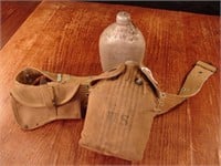 WWI military lot. Belt with canteen & axe pouch