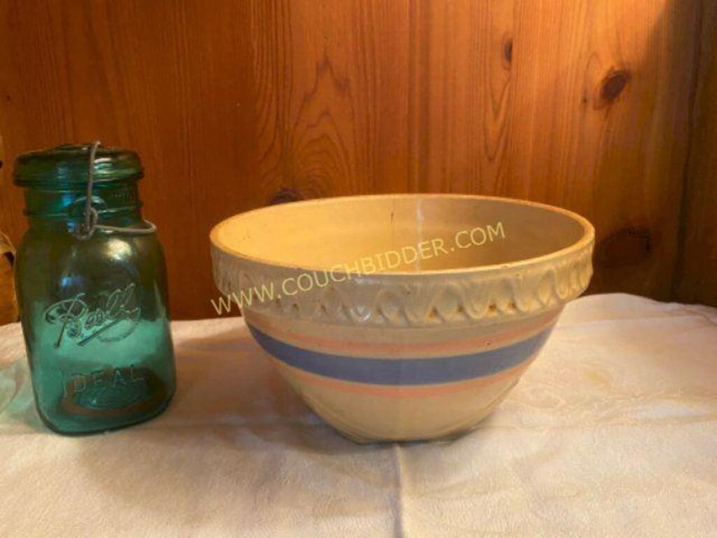 Pink and Blue Striped Antique Bowl