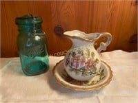 Lefton Mini Pitcher And Saucer  Handpainted
