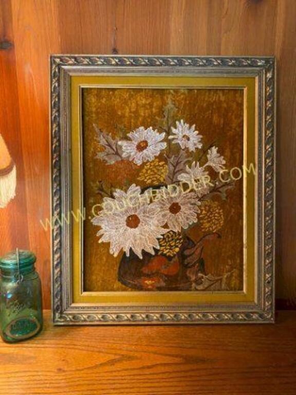 Floral Painted on Velvet Framed