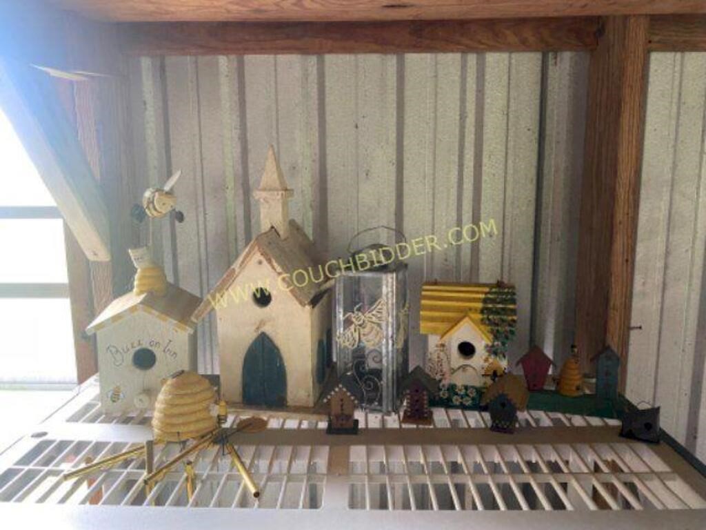 Bee themed birdhouses and wind chime