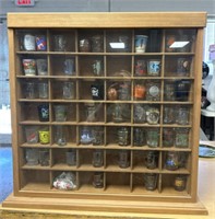 28"x4.5”x26.5” wooden display case w/shot glasses