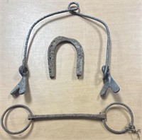 Vintage lot of metal tools, horseshoe