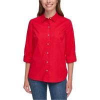 Tommy Hilfiger Women's SM Roll Sleeve Blouse, Red