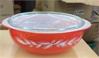 1960 Holiday pinecone red Pyrex bowl
