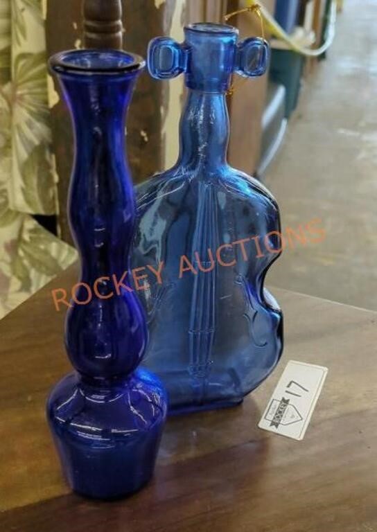 Decorative vintage blue glass vases