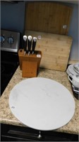 Pizza Stone, 2 Cutting Boards, and Knife Stand