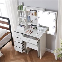 Vanity Desk with Mirror  Stool  6 Drawers