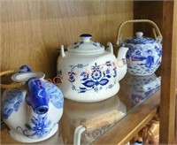 Blue and white Asian style teapots