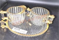 Jeanette glass creamer and sugar set painted gold