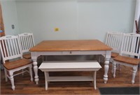 Dining Table w/ 4 Chairs & Bench - w/ 4 Drawers