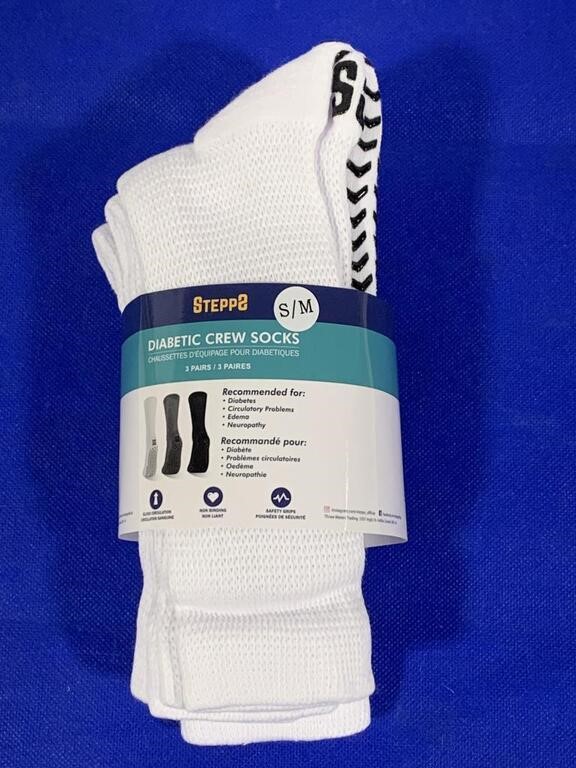 STEPPS DIABETIC CREW SOCKS SMALL/MEDIUM 3PAIR