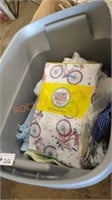 Tote full of misc. Linens (tablecloth , blanket ,