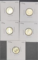 5 1946 Uncirculated Roosevelt 90% Silver Dimes