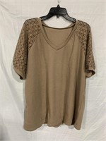 WOMENS SHORT SLEEVE LACE BLOUSE BROWN 3XL