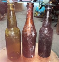 (3) Antique Amber Beer Bottles: Global Brewery