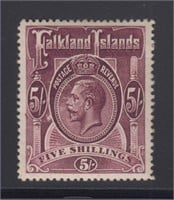 Falkland Islands Stamps #38 Mint HR fresh Plum 5 S