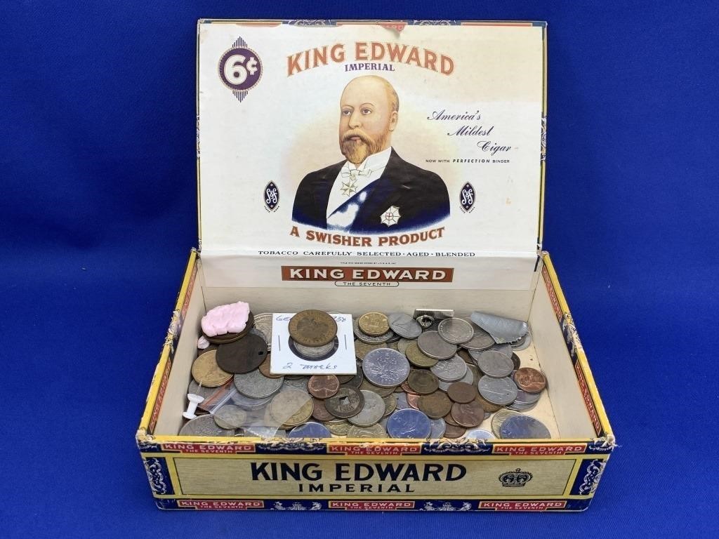 Misc Lot of Coins, King Edward Tobacco Box