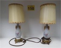 Pair Of Early Porcelain Lamps 18" T w/ Shades