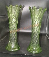 Pair of vintage Dugan green twisted column glass