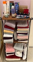 V - MIXED LOT OF TOWELS, PERSONAL CARE ITEMS,SHELF