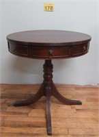 Nice Pedestal Table w/ Brass Claw Feet & 2 Drawers