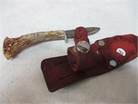 Deer Antler Handled Knife with Sheath
