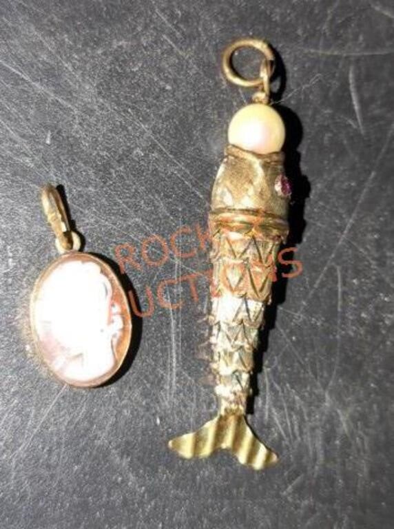 Unique vintage necklace pendants (fish and Cameo)