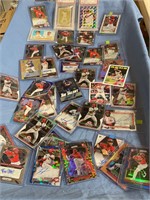 Baseball trading cards in plastic sleeves