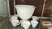 Vintage Milk glass punch bowl set