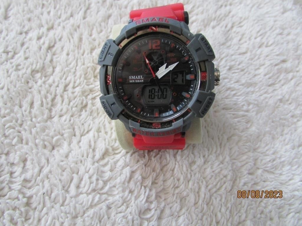 Mens Watch SMAEL #8045 World Time Red Band Works