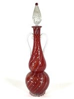 Murano Hand Blow Crystal Red Ribbon Decanter