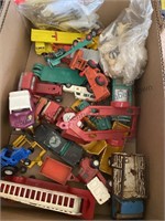 Two box lots of small toys, toy piano and more