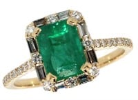 14k Gold 2.00 ct Natural Emerald & Diamond Ring