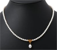 18k Gold Natural Ruby, Diamond & Pearl Necklace
