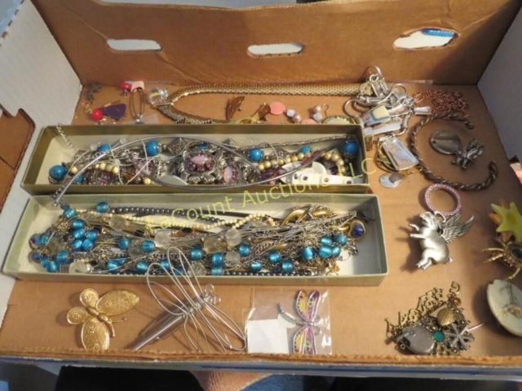 assorted csotume jewelry necklaces pins more