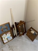 Vintage wood framed wall mirrors, messageboard,
