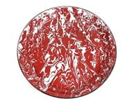 Lg Red & White Graniteware Enamel Steel Pan