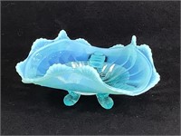 Northwood Footed Candy Dish Blue Opalescent Glass