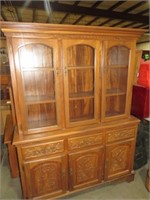 SOLID WOOD CARVED 2 PC CHINA HUTCH