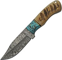 DM1273 Damascus Hunter Knife Ram's Horn