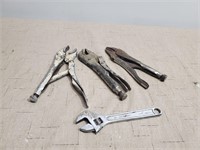 (3)  Vintage Vice Grips and a Crescent Wrench
