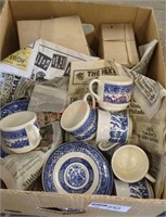 Box lot vintage blue and white print dishes