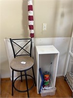 Padded Stool, Flag, Stand, & Contents